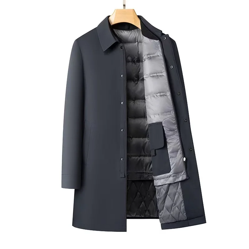 

Осень/зима, новый мужской пуховик с толстым бархатом для тепла, съемная внутренняя майка, ветровка средней длины, деловая куртка