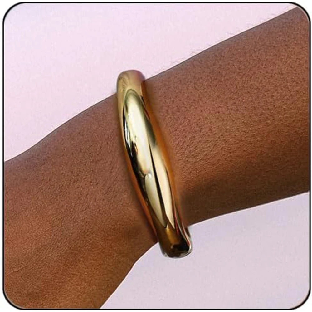 Badu Gold Color Chunky Bangles for Women Geometric Oval Alloy Cuff Bracelets Simple Fashion Wrist Jewelry Gift