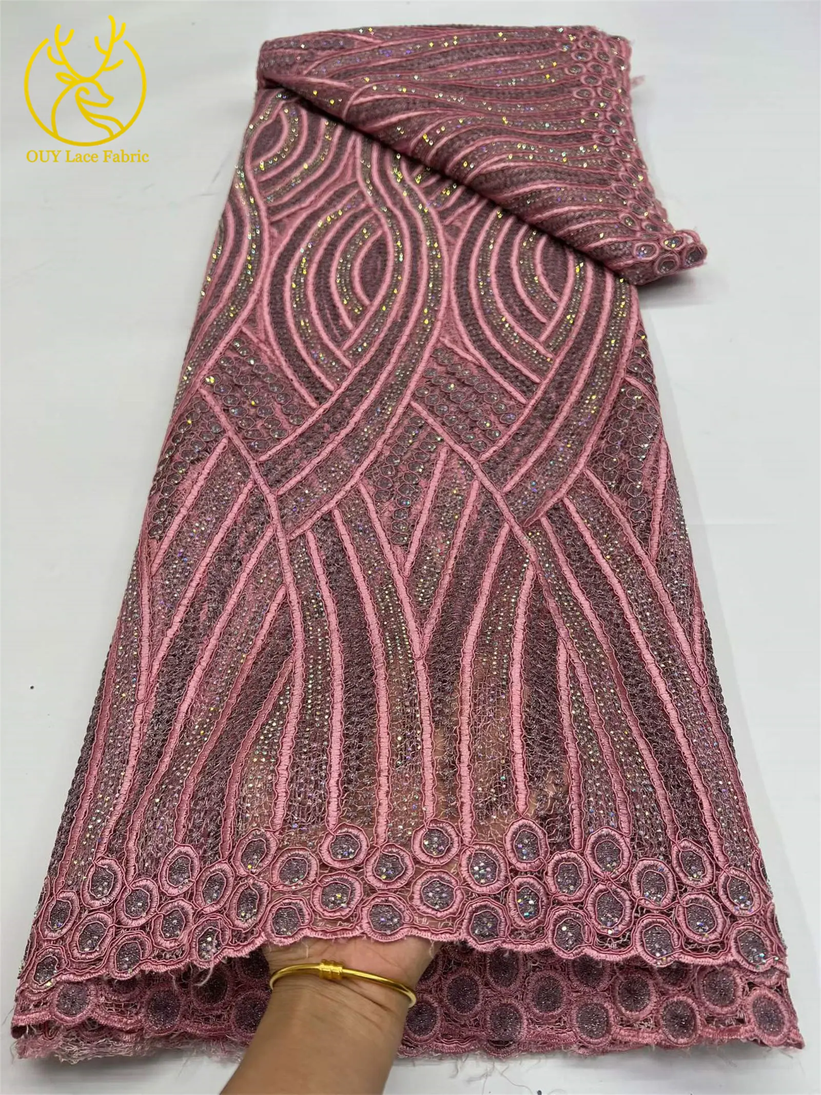 5 Yards hochwertiger afrikanischer Baumwollstoff mit gewebten Edelsteinen, 2026 nigerianischer wasserlöslicher Stoff für Damen-Partykleider zum Nähen – Detail 12