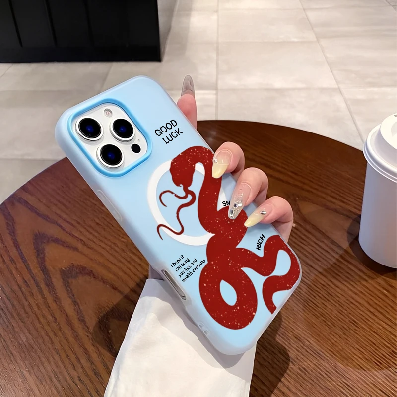 المغناطيس موضة الاتجاه بسيط كول الأحمر بيثون الحظ نمط جراب هاتف آيفون 16 15 14 13 12 11 بروماكس سيليكون جراب هاتف غطاء