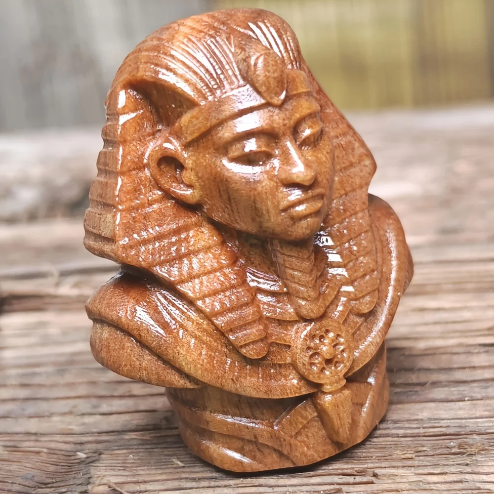 1.5 Inch Wooden Pharaoh Figurine Classic Style, Simple Style Suitable for Living Room, Home Decoration, Holiday Decoration, New Year Gifts, Study Room, Office Decoration, New Year Gifts