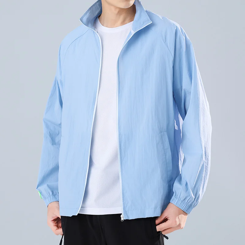

Летняя мужская тонкая куртка из ледяного шелка для защиты от солнца, модная уличная одежда, брендовая куртка с защитой от УФ-излучения UPF50, свободный крой, длинный рукав