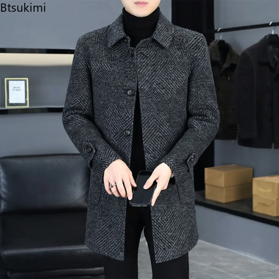 2025 New Men's Fashion Lapel Slim Single Breasted Trench Coats Mid-Length Double Side Woolen Overcoats Autumn Winter Men Clothes - Image 4