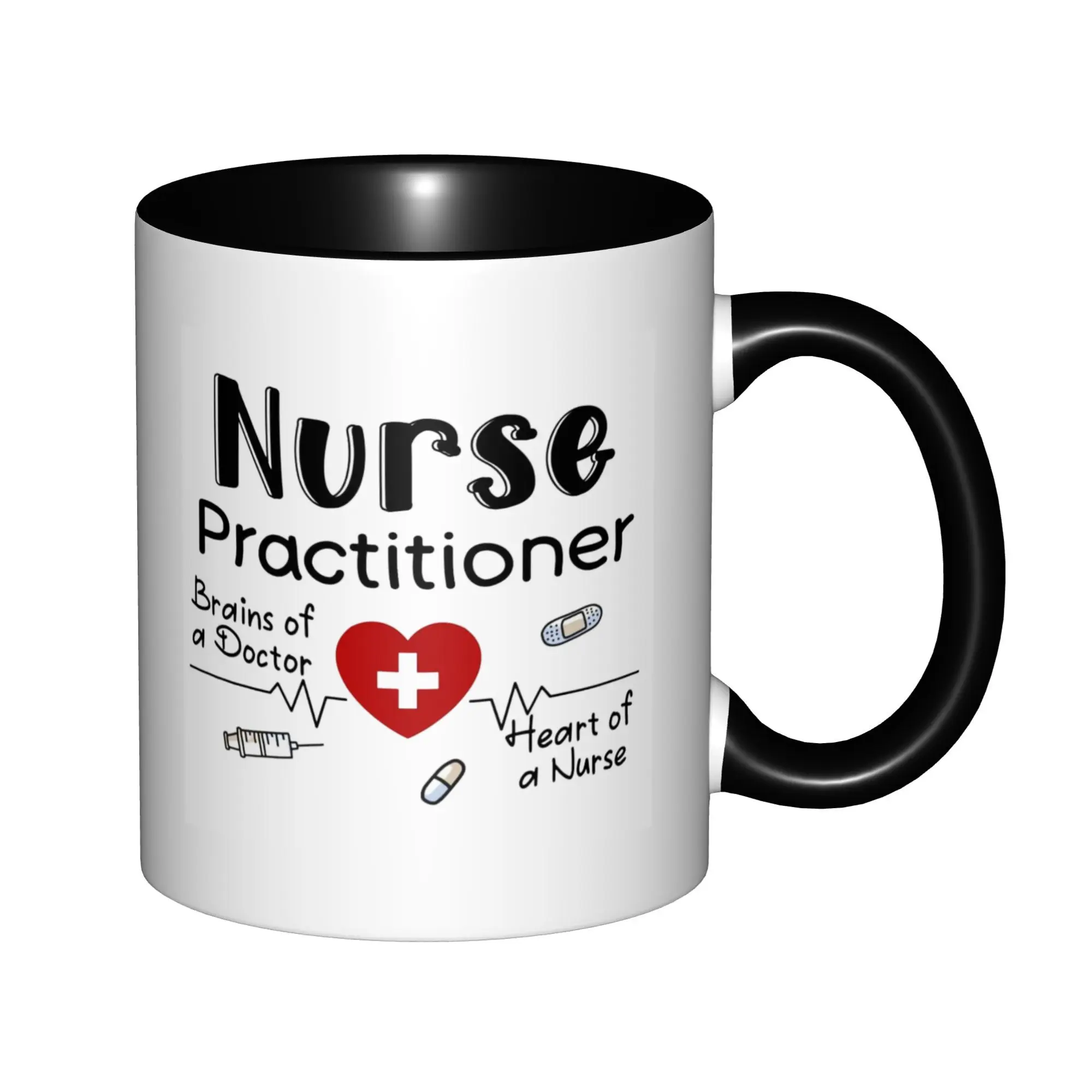 

Nurse Practitioner Brains of a Doctor Heart of a Nurse Mugs With Black Handle Birthday Coffee Mugs Ceramic Tea Cups 11oz
