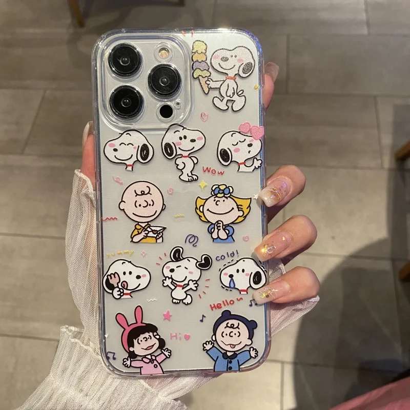 

Cute Cartoon Snoopy Dessert ice cream Clear Soft TPU Case For iPhone 11 12 13 14 15 16 17 Pro Max Plus Funny Snoopy Holder Cover