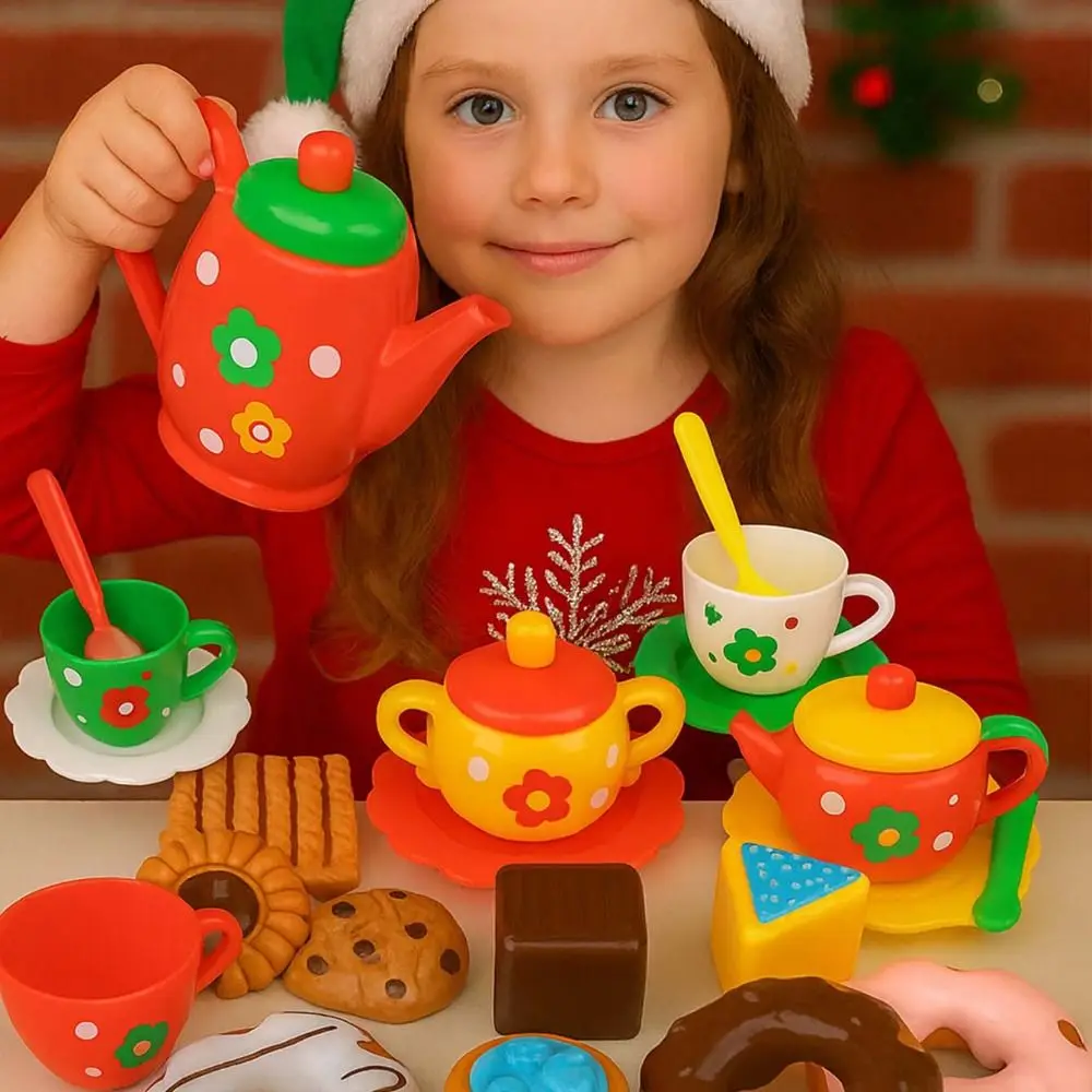 

Cake Dessert Afternoon Tea Set Kettle Cookies Pretend Play Playhouse Kitchen Plastic Teapot Tea Set for Girls Holiday Christmas