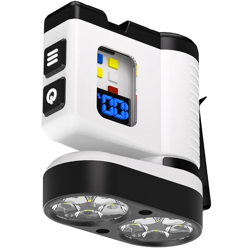 10LED Mini Flashlight with USB Charging Digital Display Red/Blue Warning Portable Magnetic Work Light for Outdoor Use
