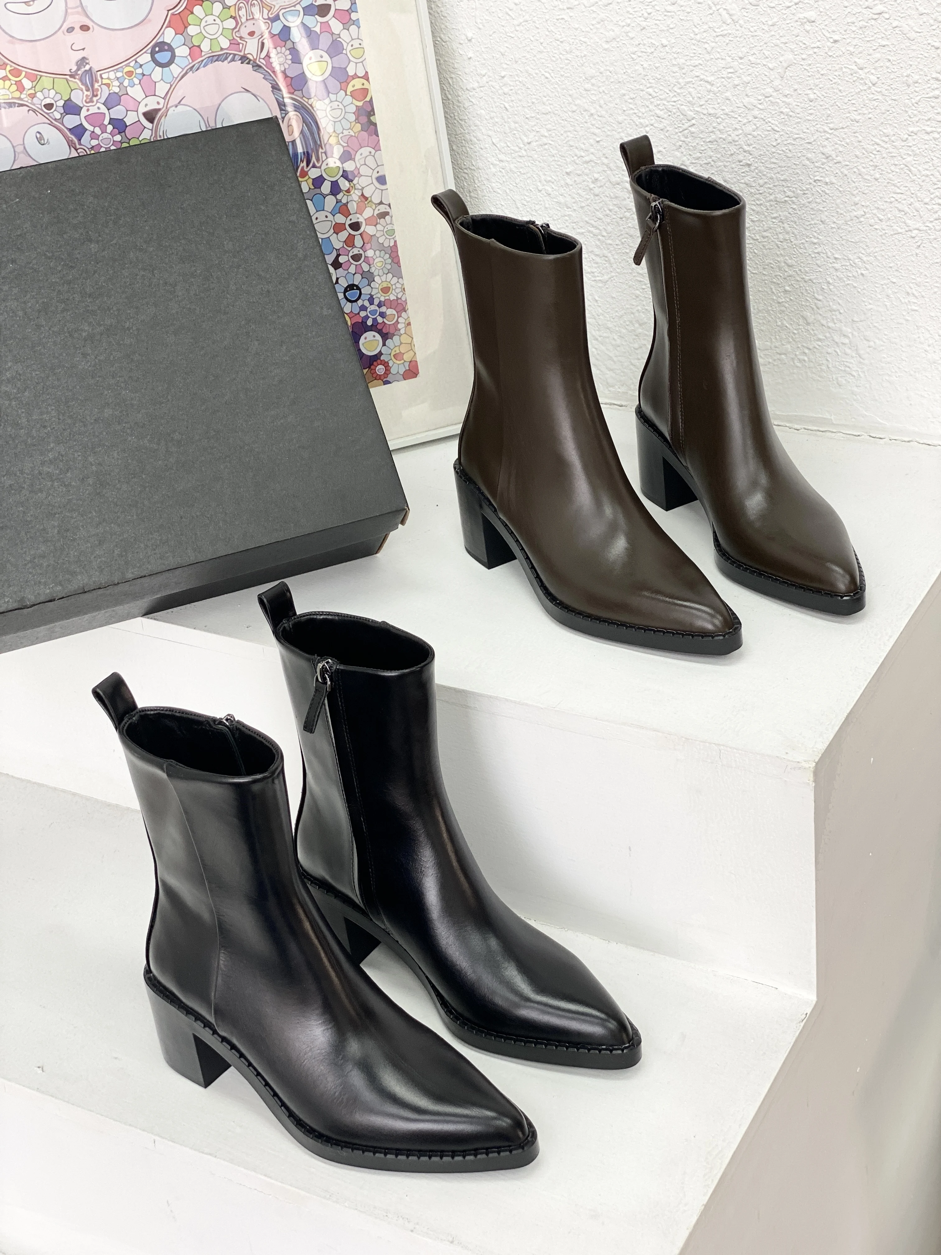 Botas de mujer minimalistas de cuero genuino con cremallera lateral puntiaguda, botines de tacón alto para mujer, botas Chelsea sofisticadas para ir al trabajo