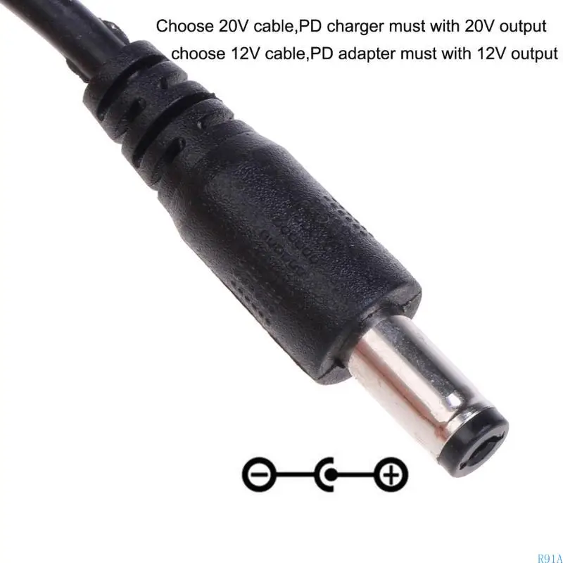 R91AタイプCからDC5.5mmx2.1mm電源コードワイヤーは5V/9V/12V/15V/20V 3A出力をサポートします