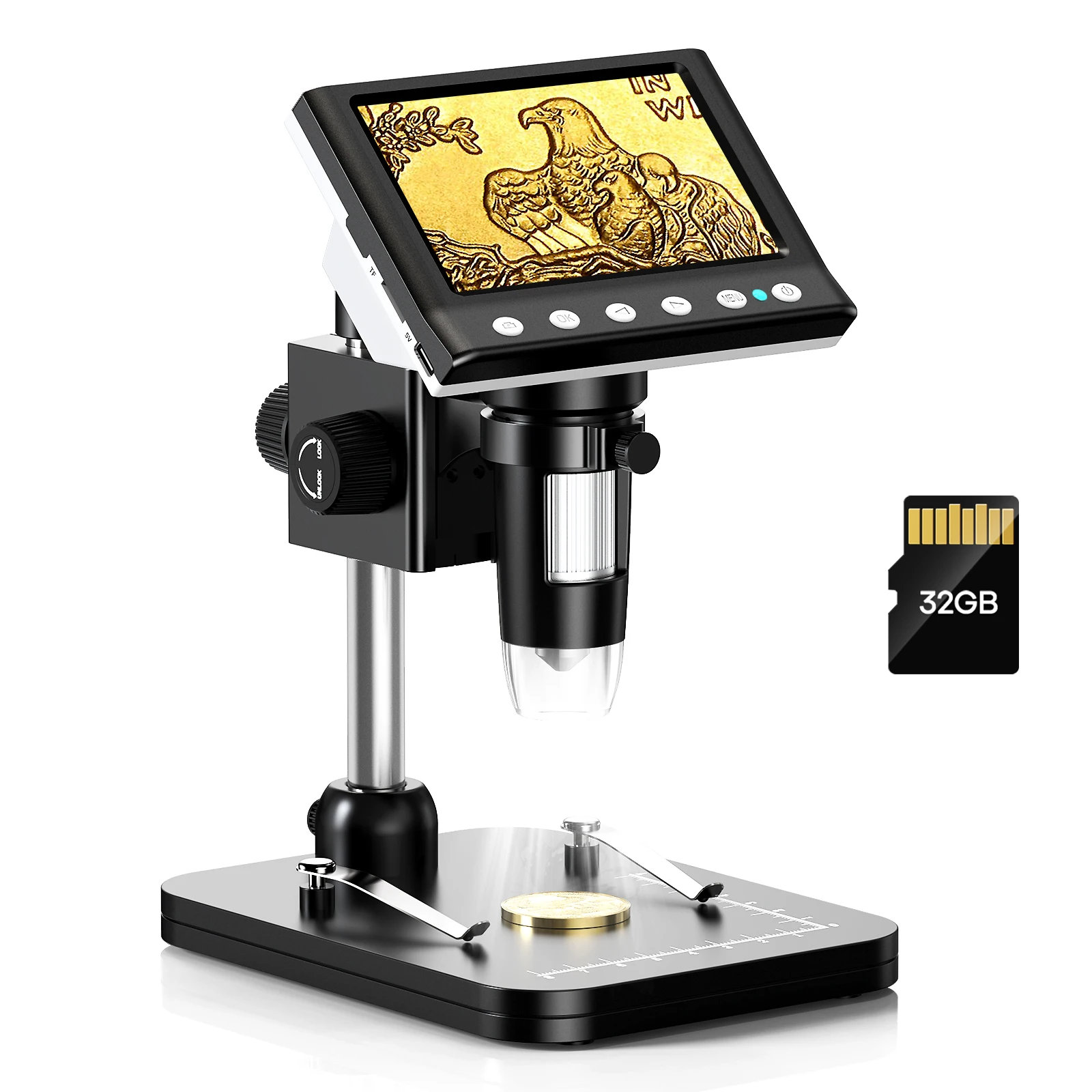 Hayve 4.3'' Digital Microscope 1000X Coin Microscope 1080P Video Microscope for Adult Soldering Microscope With 8 LEDs , PC View