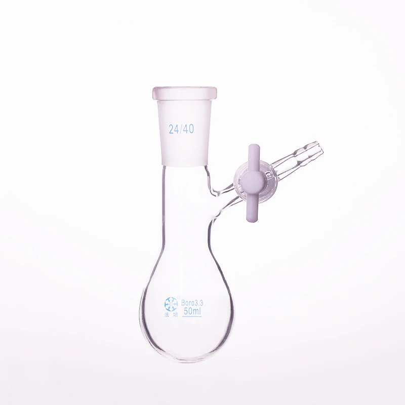 

FAPEI Eggplant-shaped reaction bottle,long neck standard ground mouth,50mL 24/40,Eggplant-shaped flask,PTFE switch valve