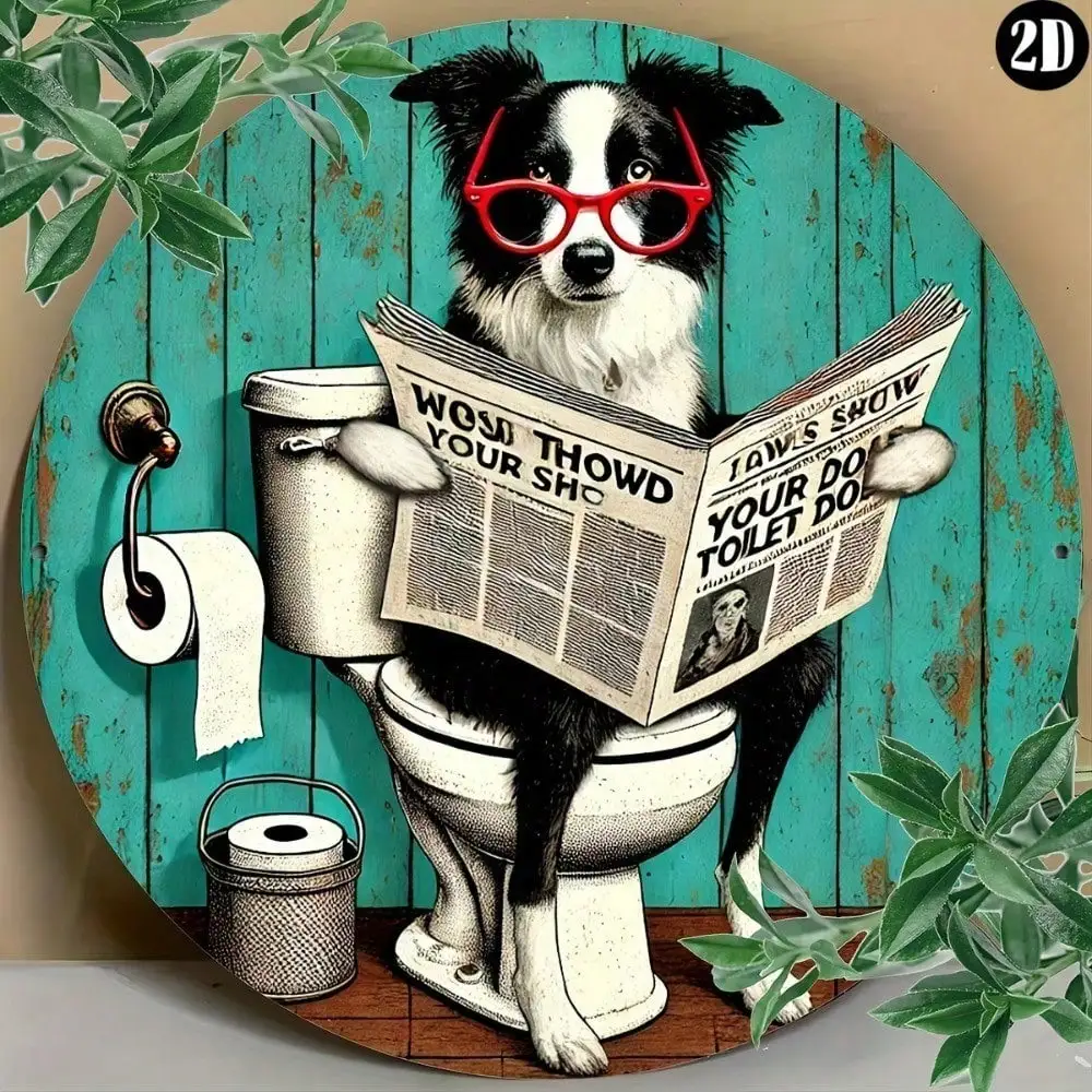 Retro Border Collie Metal Wall Art 8x8 Inch Aluminum Sign, Easy Hang Durable Indoor Outdoor Decor Wall Sculpture