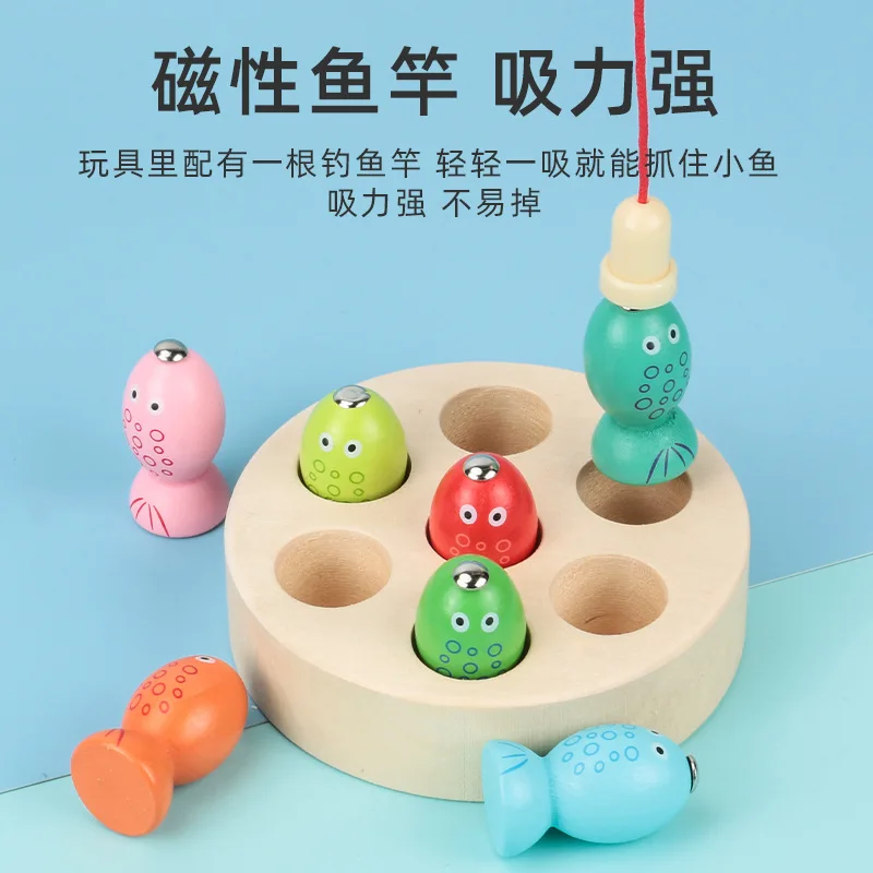 

Children's Magnetic Fishing Toys Wooden Fish Puzzles Educational Interactive Training Small Fishing Rod Toys Parent-child Games
