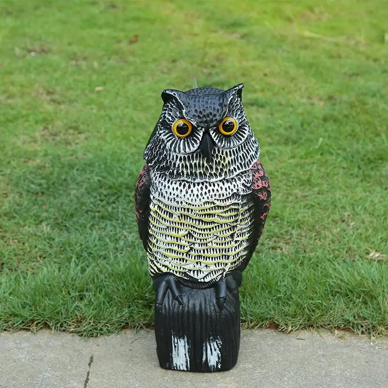 Outdoor Garden Hunting Fake Owl Decoy Bird Rodent Deter Scarer Pest Control Garden Scarecrow Rotate Head Yard Birds Ornament