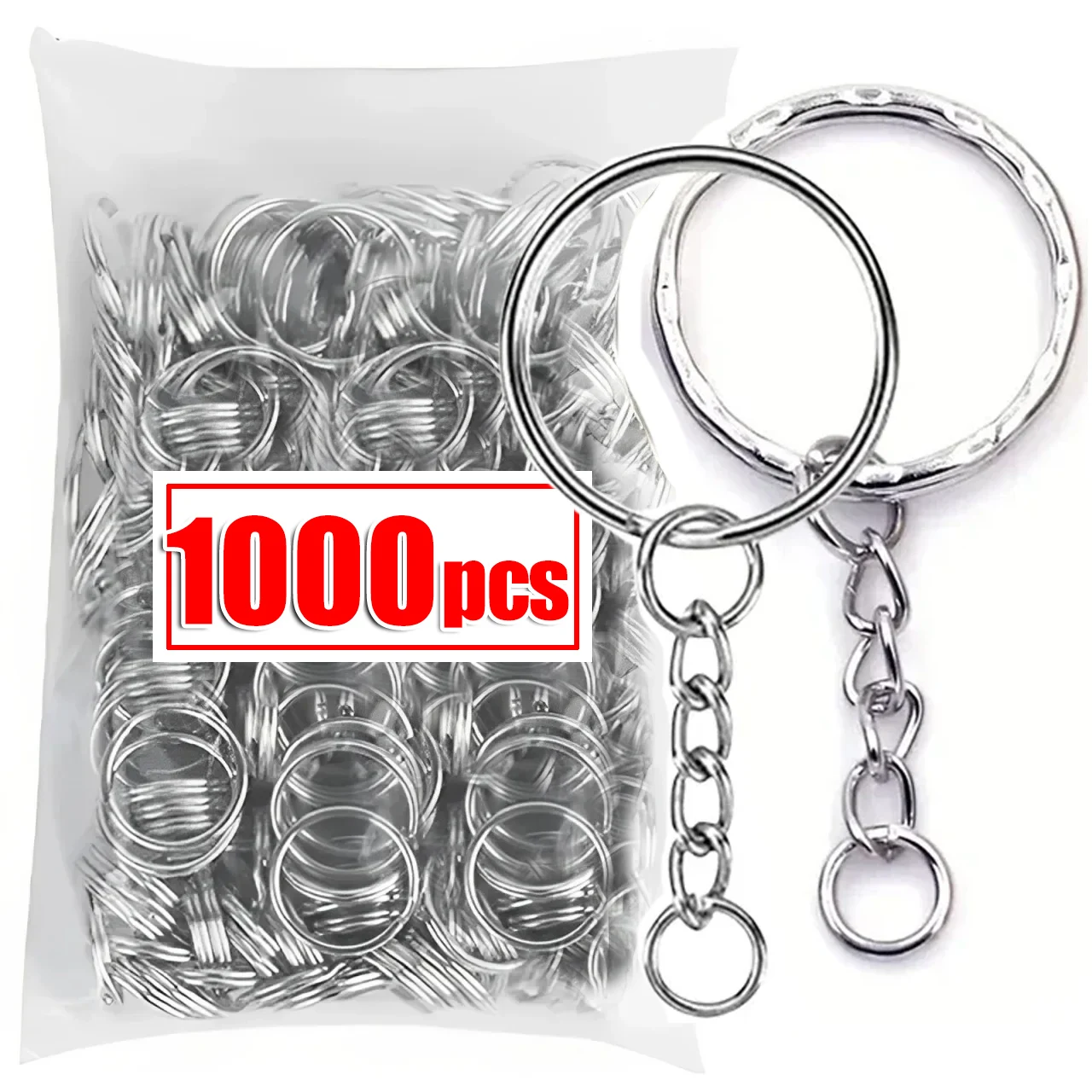 1000pcs Metal Blank Keyring Keychain Split Rings Keyfob Key Rings Lobster Clasp Key Chain Key Pendant Ring Stainless Steel Rings