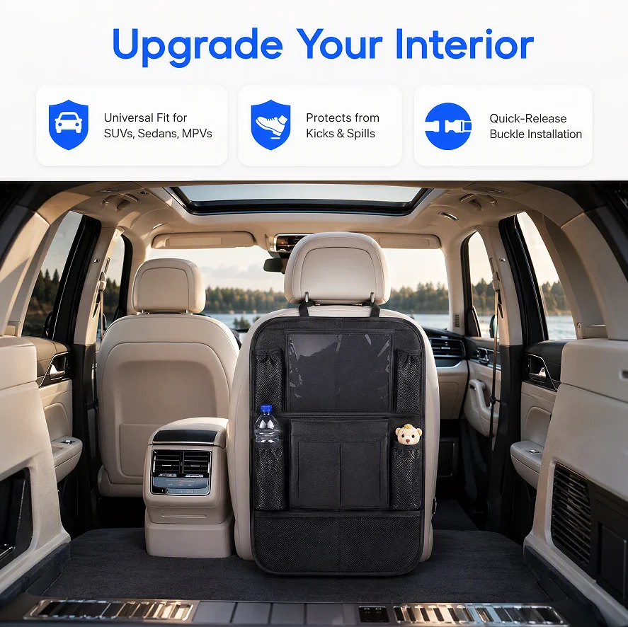 Car Back Seat Storage Bag (with Touch Screen Tablet Holder), Nine Grid Storage, Suitable for Families with Children, Long-Distance Travelers, and In-Car Storage Control, Suitable for Rear Seat Organization of Various Models Such as SUVs, Sedans, and MPVs
