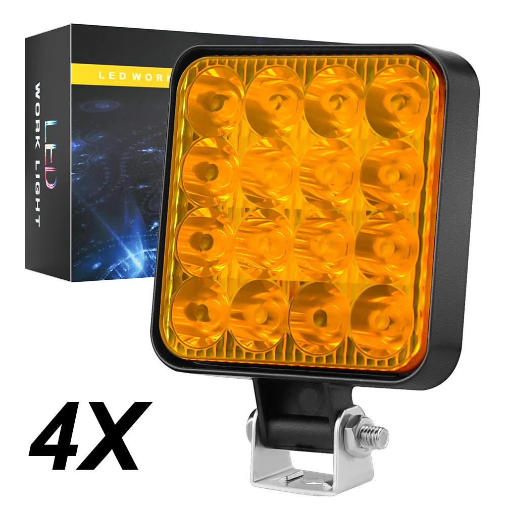 

4x Square 16LED Work Light LED Car Front Fog Light 12V for Truck SUV 4X4 4WD Engineering Headlights Off-road LED Round Headlamp