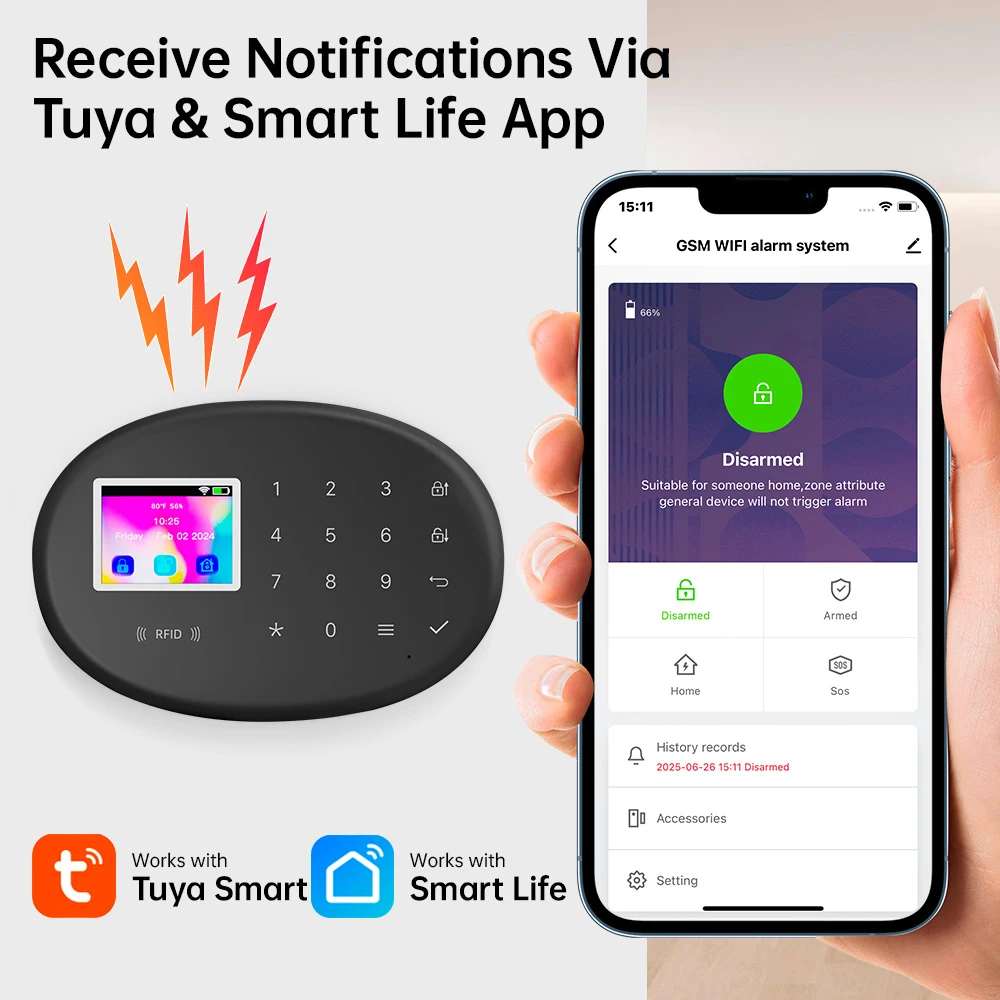 Tuya Smart WiFi GSM 4G نظام إنذار منزلي لوحة إنذار إنذار ضد السرقة لأمن المنزل مستشعر الحركة اللاسلكي