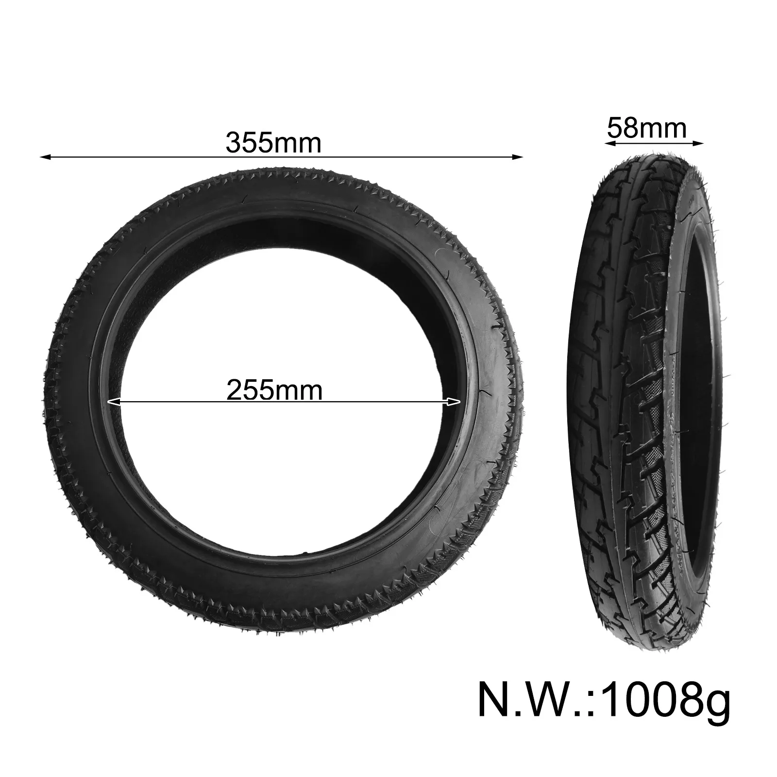 For Electric Bicycle Tubeless Tire Electric Bike Tyre 14x2.125 57-254 1008g 14 Inch Rubber Repair Easy Installation