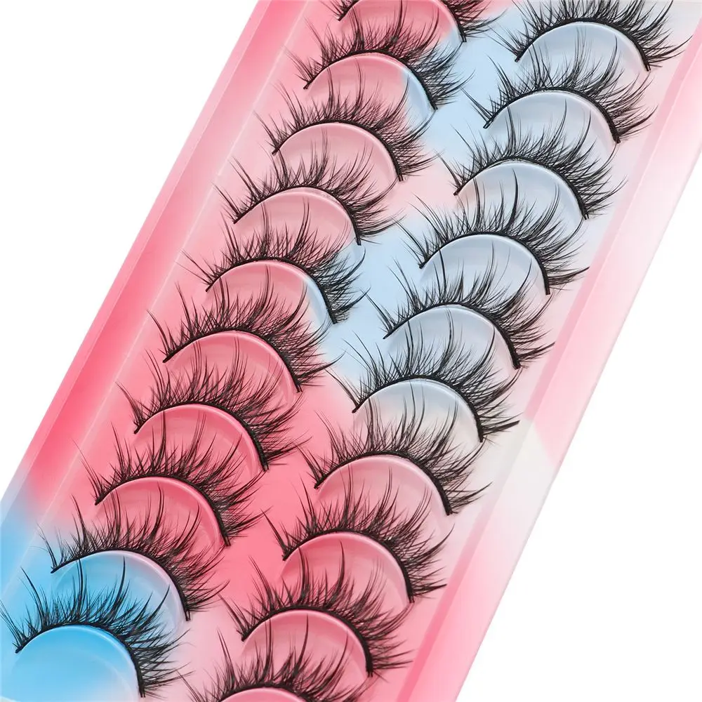 10 pares naturais fofos cílios postiços maquiagem olho de gato dramático anime cílios cosplay cílios mangá cílios de vison