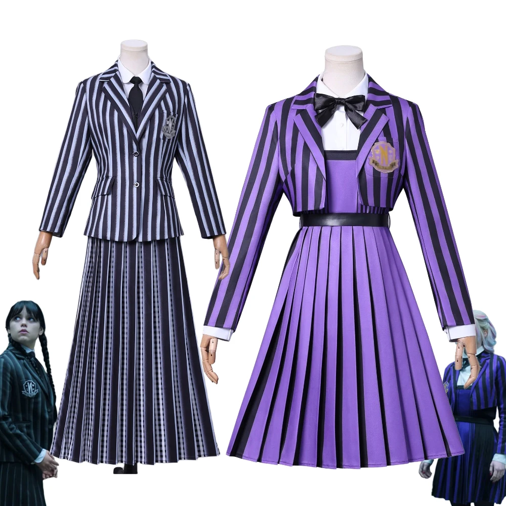 

TV Wednesday Cosplay Costume Enid Agnes School Uniform Adult Children Stripe JK Outfit Halloween Clothes