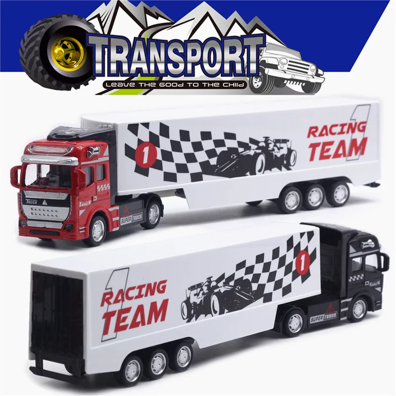 1:48 سبيكة كبيرة سباق الحاويات شاحنة مفتوحة الباب التراجع نموذج سيارة مواصلات لعبة نموذج سيارة