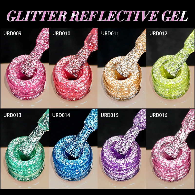 UR SUGAR 15 ml Lila Reflektierender Gel-Nagellack Glitzer Fluoreszierender Neon Semi Permanent UV LED Gel Sparkly Nail Art Lack