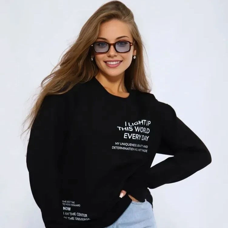 

Модный повседневный свободный свитшот с круглым вырезом и буквенным принтом, удобный топ с длинными рукавами, женская модная уличная одежда на весну и осень