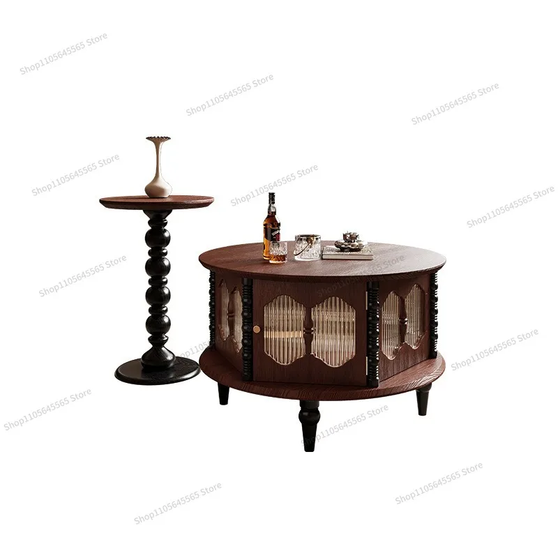 For retro coffee table solid wood combination high-end tea table storage round table
