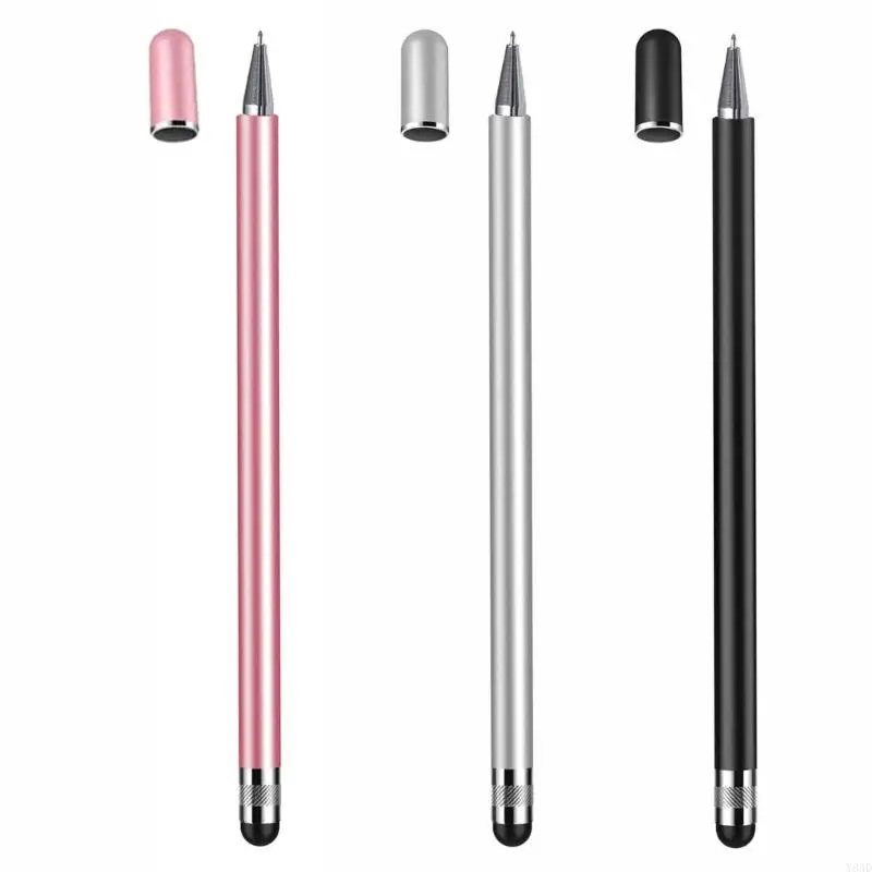 Y8AD Smooth Writing Drawing Capacitive Touch Screen Pen Metal Ballpoint 2 In 1 for Smartphone Tablets Drawing Mobile Devices