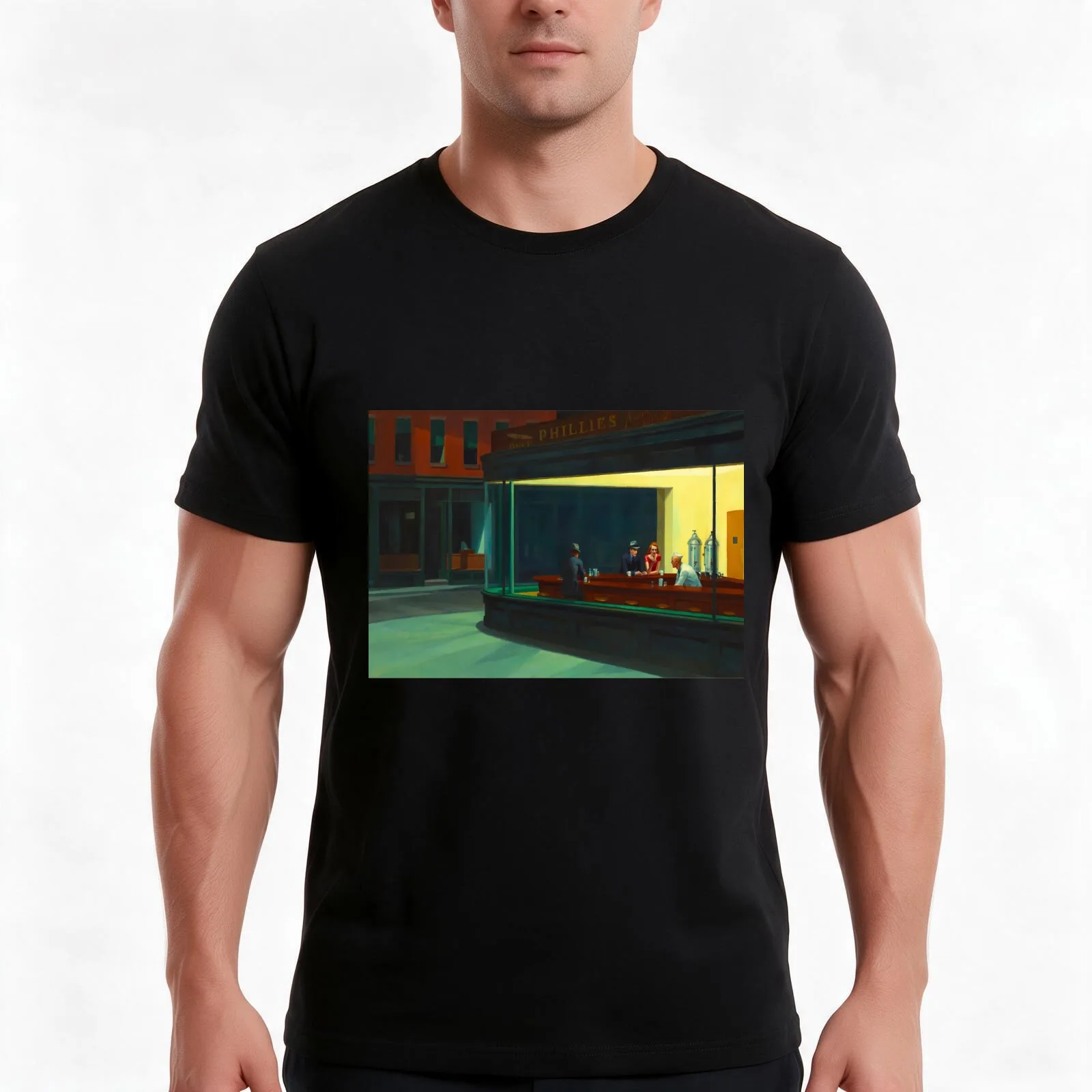 Edward Hopper - Nighthawks T-Shirt, Summer Casual Cotton Tee, Oversized Streetwear Tops, Vintage Graphic Print, Unisex Men Women