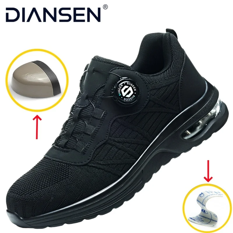 

Air Cushion Men Boots Men's Rotating Button Safety Shoes Steel Toe Work Sneakers Indestructible Shoes Puncture-Proof Footwear