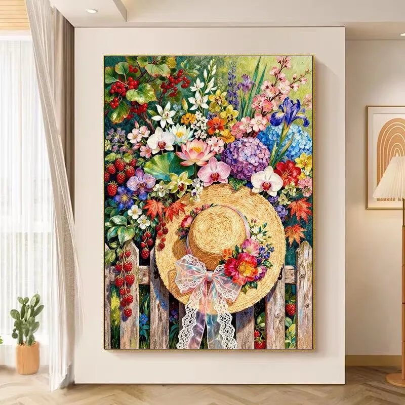 

9CT 14ct Flowers Printed Kits Cross Stitch Embroidery DIY Needlework Set Crafts With Needles Threads 81 Colors