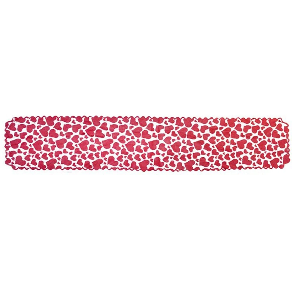 EAS-Runner Meja Merah Dekorasi Hari Valentine Renda Taplak Meja Makan Hati untuk Perlengkapan Pesta Valentine Oleh Baryuefull