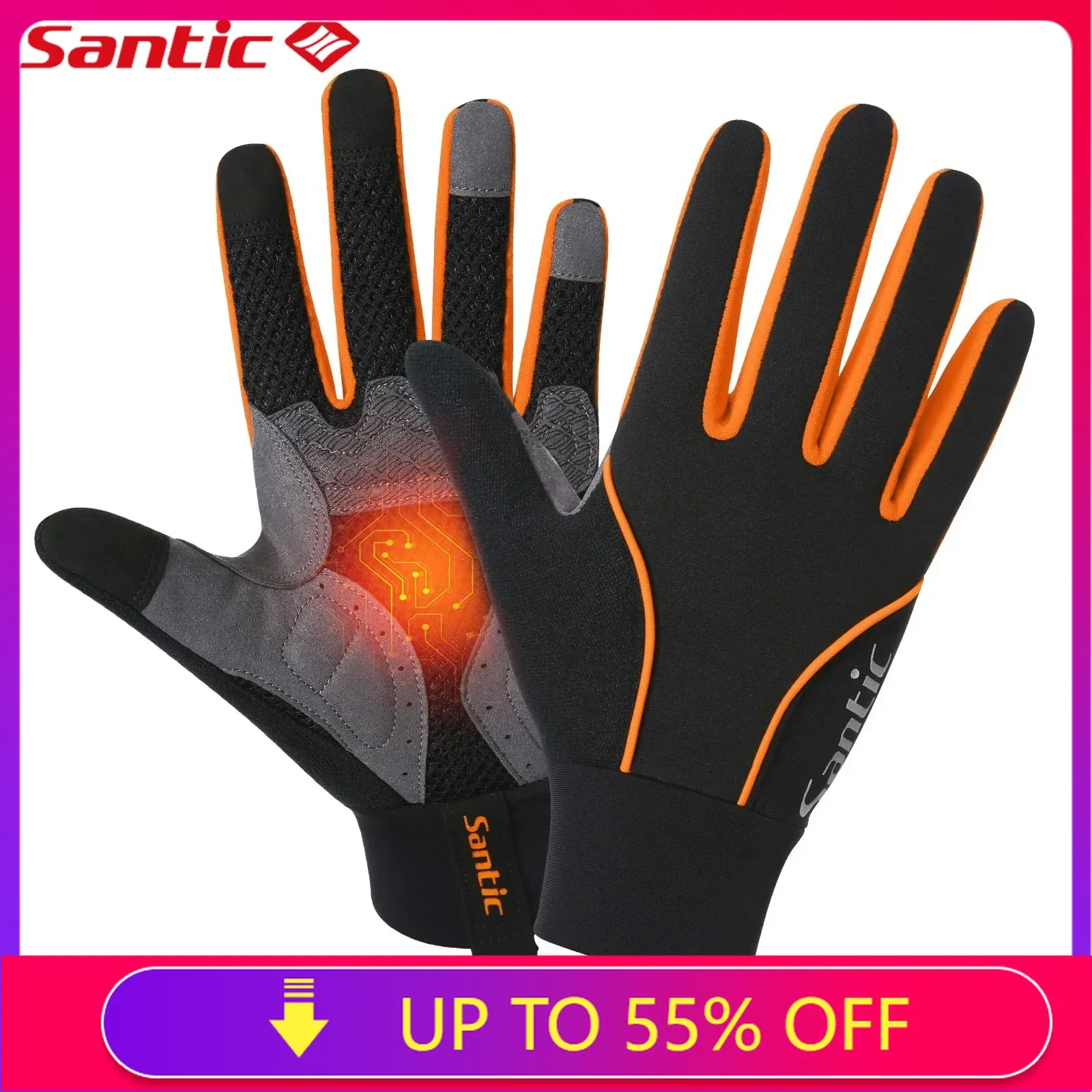 Santic Cycling Gloves Windproof Bike Bicycle Motorcycle Gloves with Gel Pads, Anti-Shock Breathable Mountain Bike Gloves