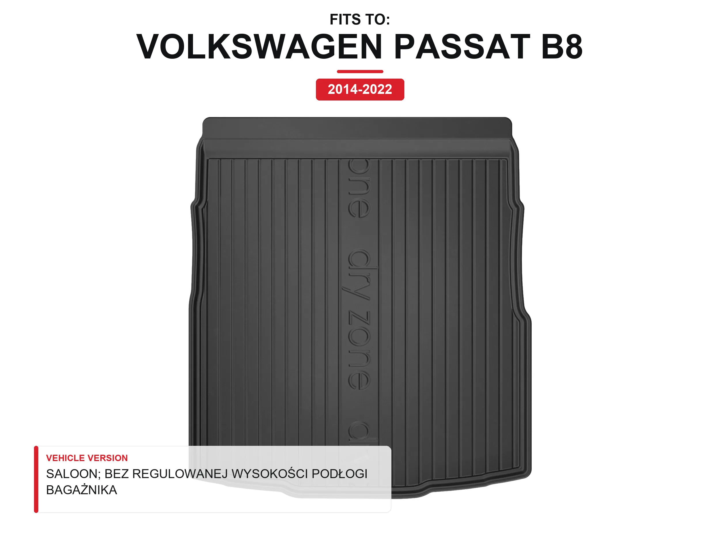 Tpe Dryzone kofferbakmat voor: Volkswagen Passat B8 2014-2022 Sedan
