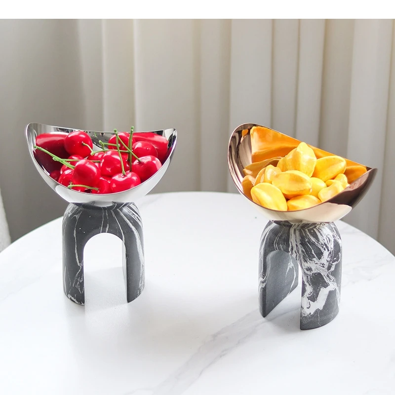 Metal Fruit Plate Geometric Marble Arch High-legged Snack Plate Desktop Storage Tray Metal Figurine Home Decoration Accessories