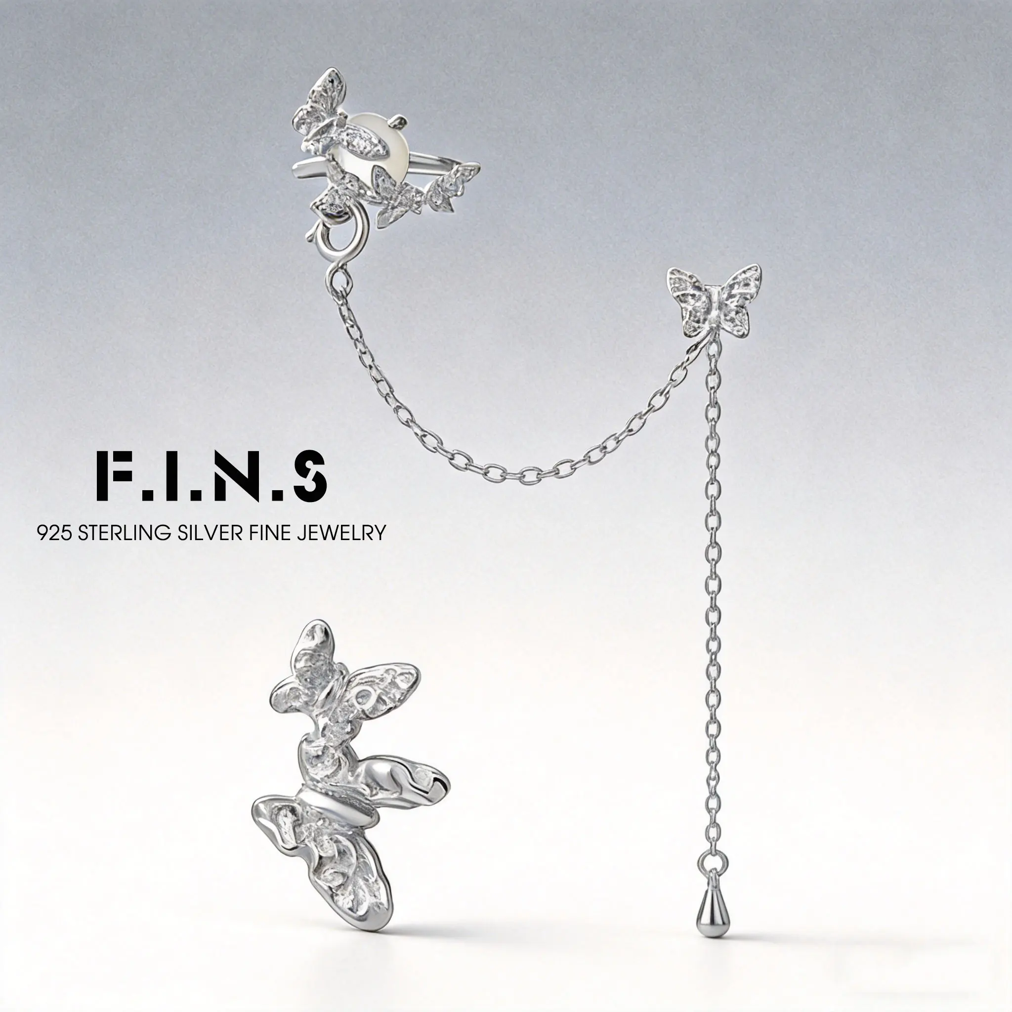 

Серьги-клипсы F.I.N.S Butterfly White Shell из стерлингового серебра S925, изысканные съемные минималистичные серьги-гвоздики для хряща, изысканные ювелирные изделия