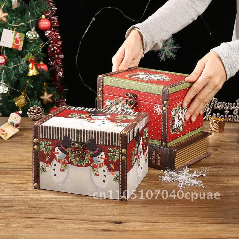 

Christmas Leather Wooden Storage Box Desktop Sundries Storage Box Holiday Gift Candy Packaging Box Gift Box