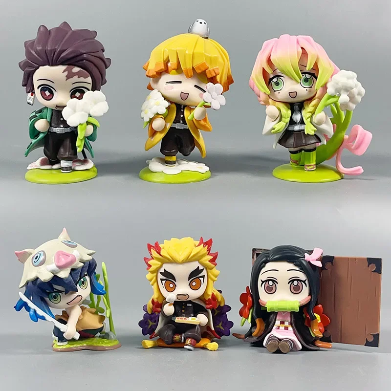 6pcs/set Demon Slayer Sanemi Shinazugawa Shinobu Kochou Obanai Iguro Himejima Gyoumei Cute Action Figures Toys Boys Xmas Gifts