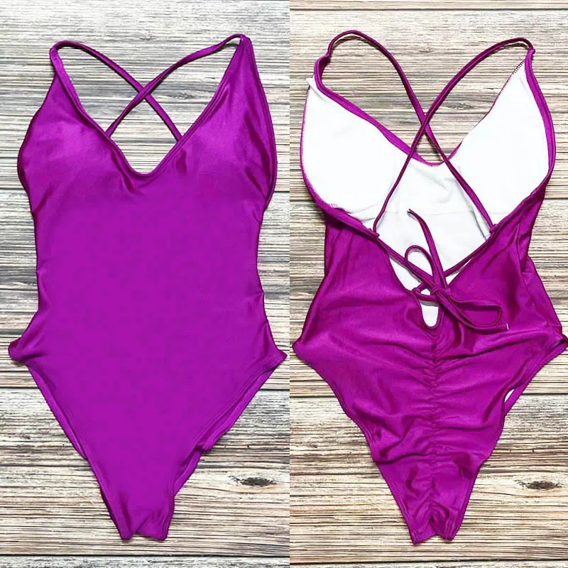 

S-3XL Padded Solid One Piece Swimsuit Women Swimwear Cross Back Bathing Suit Summer Swimming Suit Girls Lady Beachwear monokini