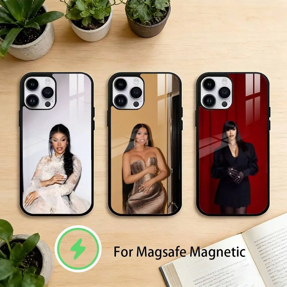 

Rapper Cardi B Phone Case For iPhone 17 16 15 14 13 12 Pro Max Plus for Mirror Wireless Magnetic Cover