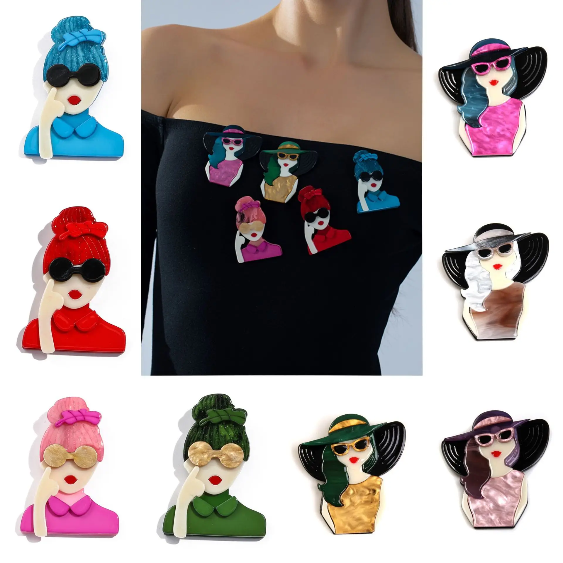 

New Portrait Acrylic Board Brooch Women's High-end Luxury Accessory Pin Personalized Feature Badge