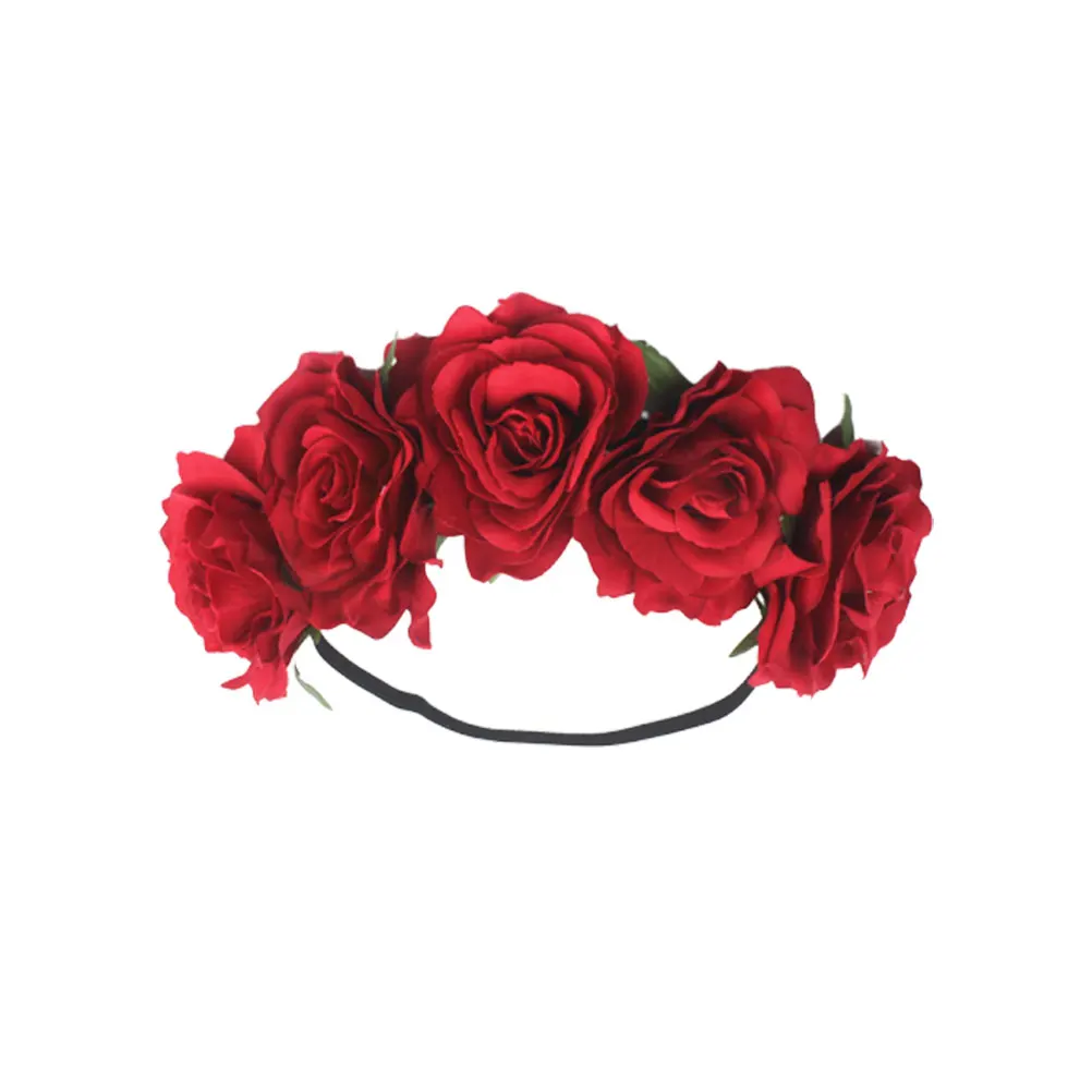 Rose Flower Headband Red Vivid Realistic Floral Headdress Wedding Photo Prop Hair Ornament Bridal