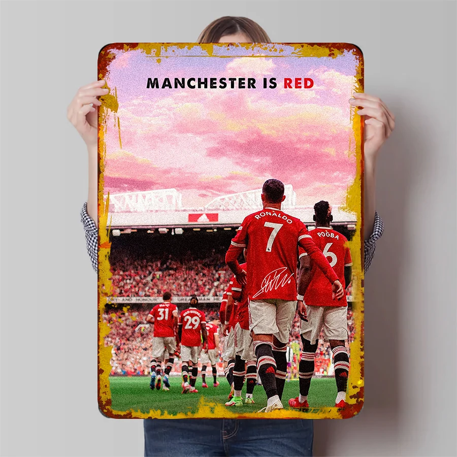 Манчестер Юнайтед футбольные звезды Роналду Погба красный трикотаж стадион металлический настенный художественный декор для фанатов Манчестер Юнайтед футбольные звезды Роналду Погба красный трикотаж стадион металлический настенный художественный декор для фанатов
