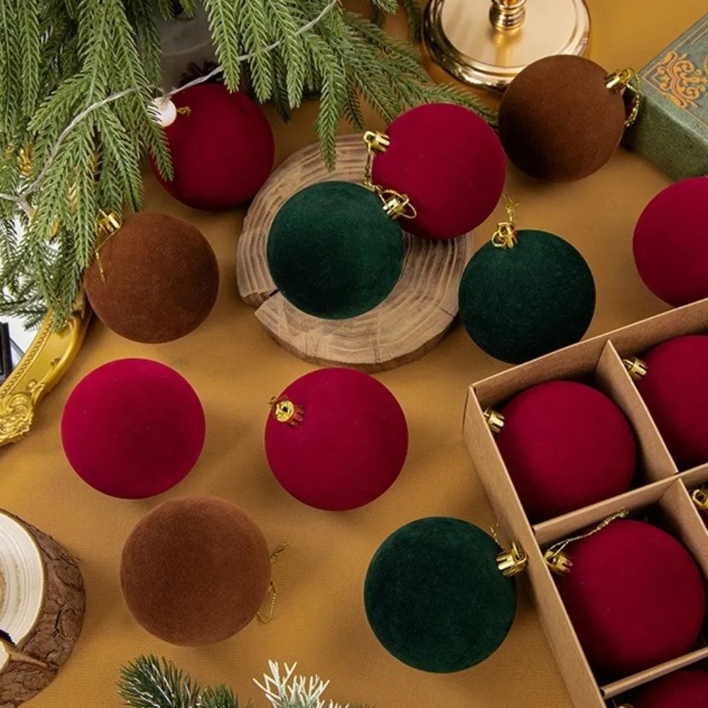12pcs 6cm Christmas Ball Ornaments Vintage Style Round Shape Christmas Tree Baubles Gold Hanging Caps