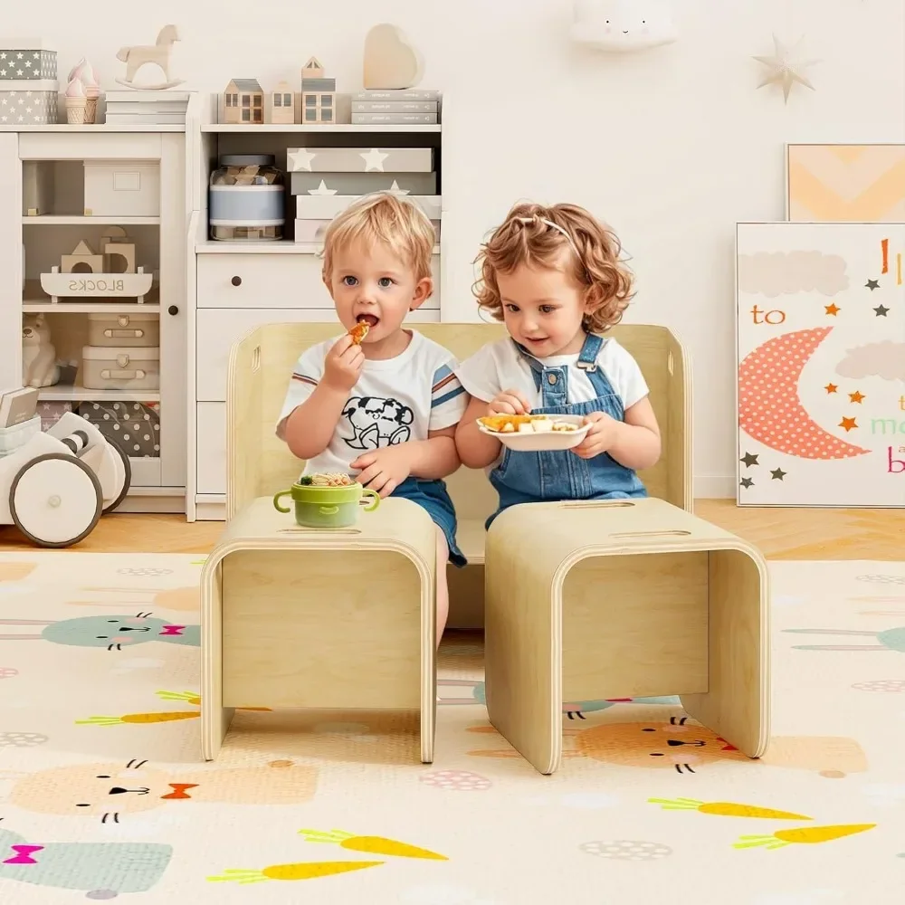 Kindertisch- und Stuhlset, 4-in-1-Aktivitätstisch aus Holz, Bank, Aufbewahrungsregale, Schreibtisch für Kinder beim Lesen, Kunsthandwerk