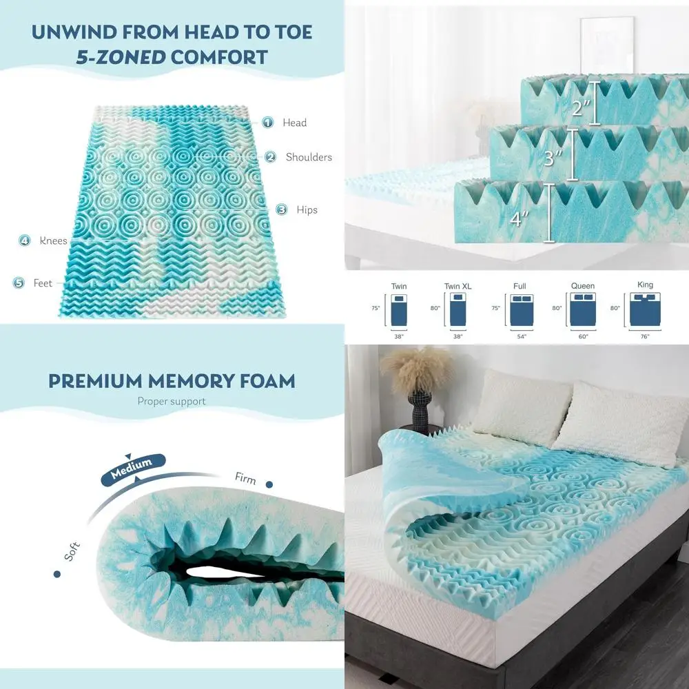 

Наматрасник из пеноматериала с эффектом памяти на 5 зон, 4 дюйма, для снятия давления, сертифицированный сертифицированный в США, синий, 54x75