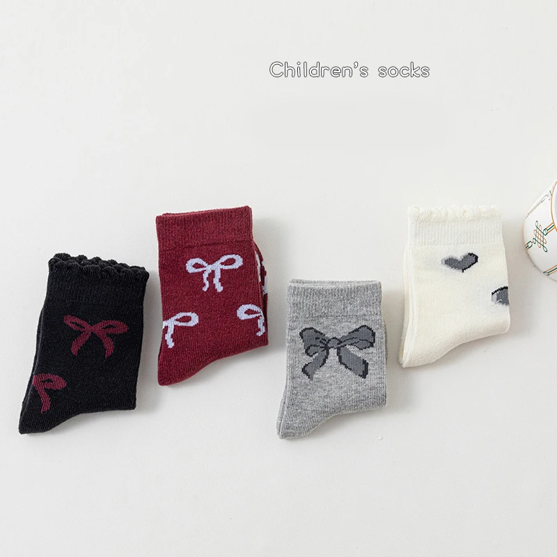 مجموعة من 4 أزواج من جوارب الكاحل للأطفال بربطة عنق لطيفة من القطن على الطراز الكوري جوارب فتاة الأميرة الحلوة #5