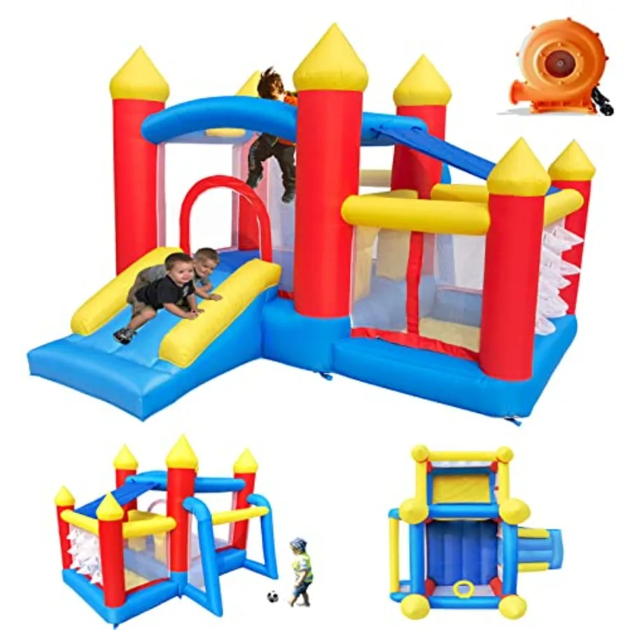 Casa inflable de rebote para niños de 3 a 6 años, jersey para niños pequeños con tobogán y piscina de bolas (con cubierta solar), perfecta para exteriores I